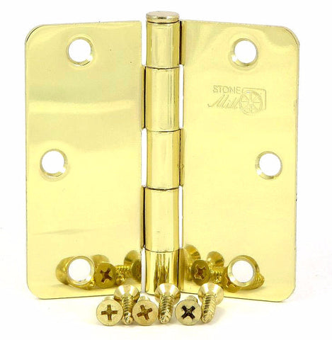 SMH3514-PB   3.5" Polished Brass 1/4" Radius Corner Door Hinge - (2 Pack)