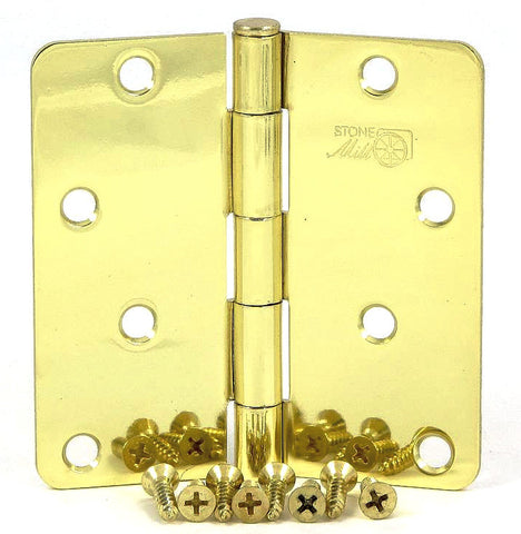 SMH4014-PB   4" Polished Brass 1/4" Radius Corner Door Hinge - (2 Pack)