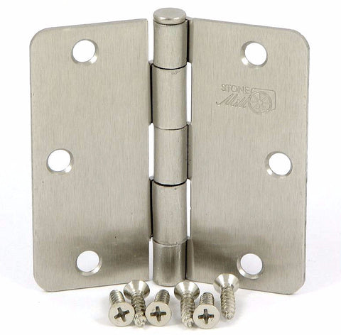 SMH3514-SN   3.5" Satin Nickel 1/4" Radius Corner Door Hinge - (2 Pack)