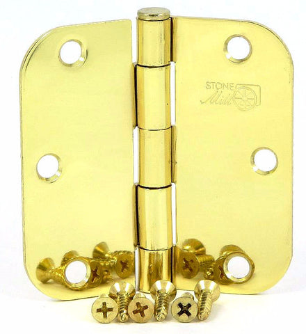 SMH3558-PB   3.5" Polished Brass 5/8" Radius Corner Door Hinge - (2 Pack)