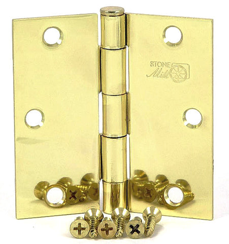 SMH35SQ-PB   3.5" Polished Brass Square Corner Door Hinge - (2 Pack)