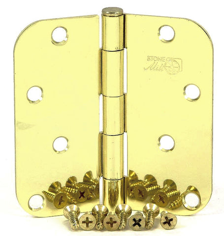 SMH4058-PB   4" Polished Brass 5/8" Radius Corner Door Hinge - (2 Pack)