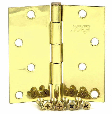 SMH40SQ-PB   4" Polished Brass Square Corner Door Hinge - (2 Pack)